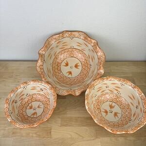 Temptations Old World Orange Nesting Ruffle Edge Bowl Set 1, 2 & 3.5 Qt